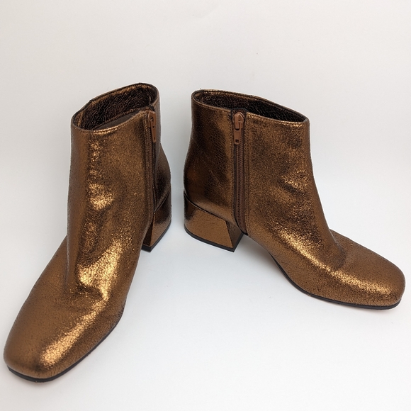 Sole Society Boot Copper Tashia Metallic Ankle Boot Size 7.5M Square Toe - Picture 8 of 16